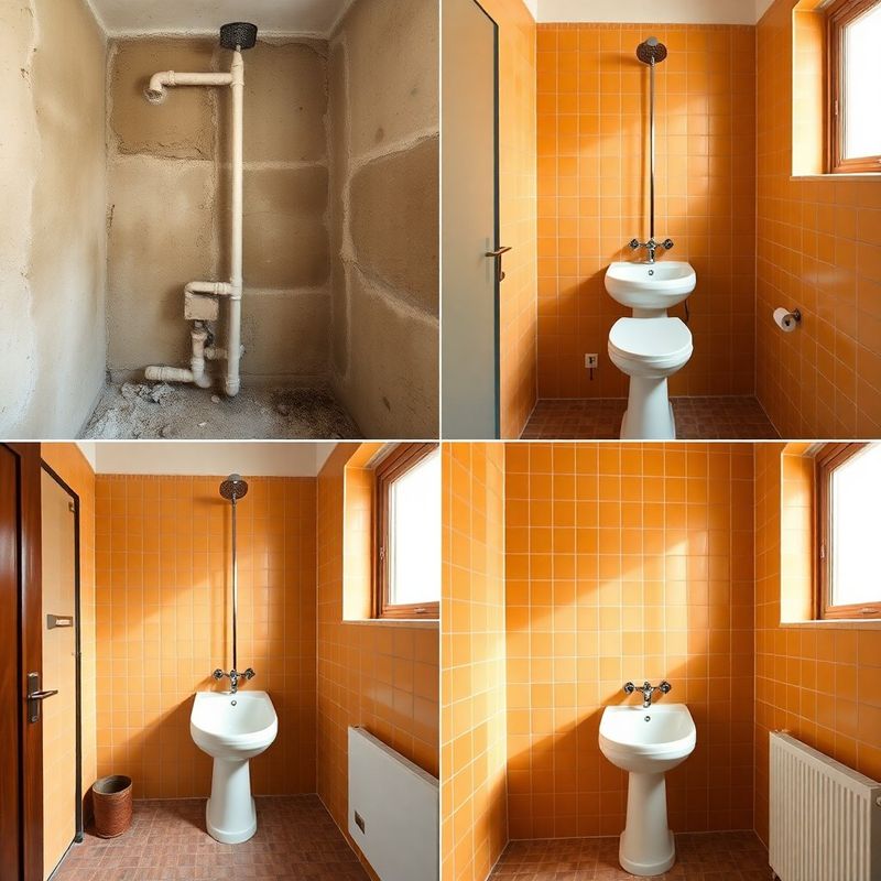 Cuadrícula de imágenes antes y después de una instalación de baño en un piso granadino